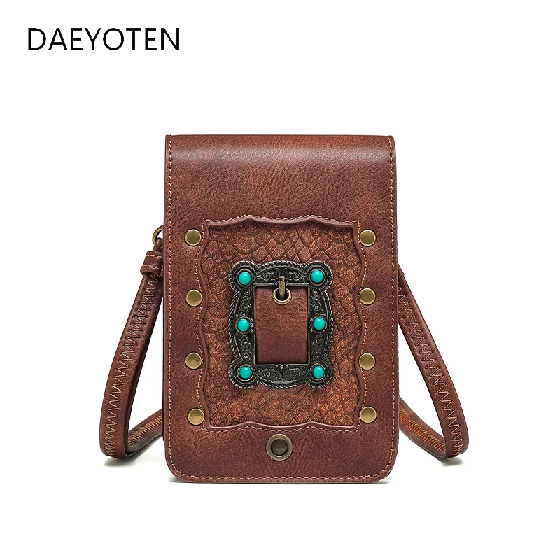 

DAEYOTEN Retro Serpentine Phone Bag New Style Rivets Shoulder Bag Women Punk Purse Multifunctional Ladies Gothic Handbag ZM1140