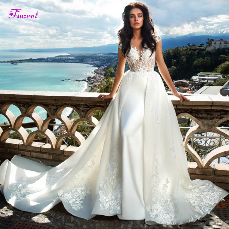Fsuzwel Романтические свадебные платья с глубоким вырезом и открытой спиной для