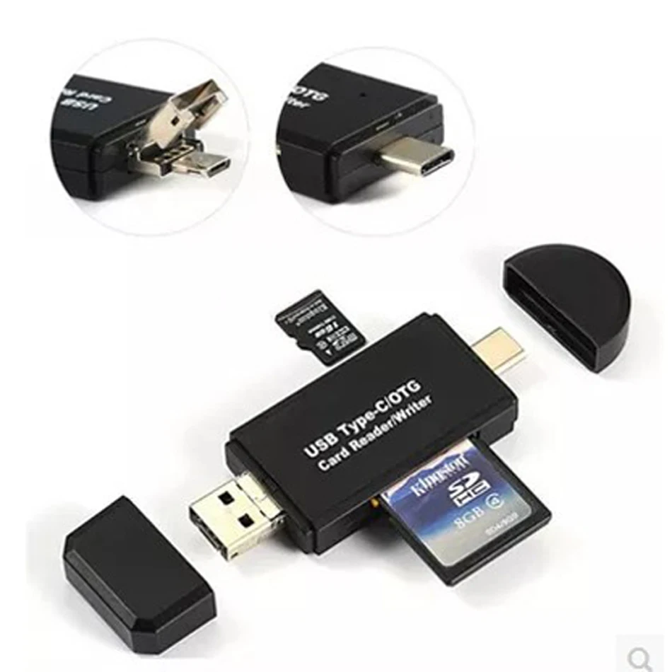 OTG 2,0 кардридер 3-в-1 с разъемами типа C, micro USB и USB, высокоскоростной Универсальный OTG TF/SD для ноутбука, телефона, удлинитель, кардридер