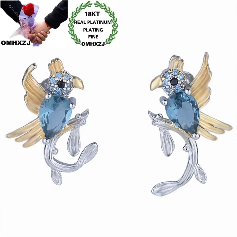 

OMHXZJ Wholesale EA660 European Fashion Fine Hot Woman Girl Party Birthday Wedding Gift Bird AAA Zircon 18KT Gold Stud Earrings