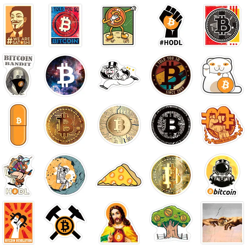 Pegatinas impermeables de grafiti de Bitcoin para nevera, cubierta de tel&eacute;fono m&oacute;vil, ordenador, guitarra, coche y motocicleta, 10/30/50 unids/bolsa-3