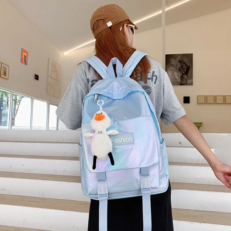 Модный Лазерный нейлоновый женский рюкзак школьный для девочек-подростков