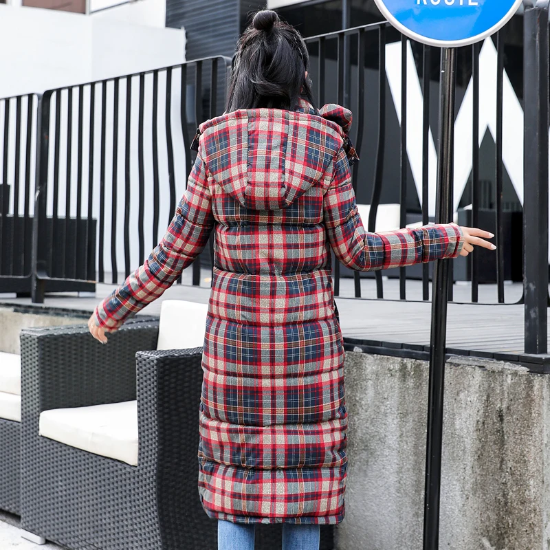 2020 зимняя женская длинная куртка размера плюс с клетчатым принтом и