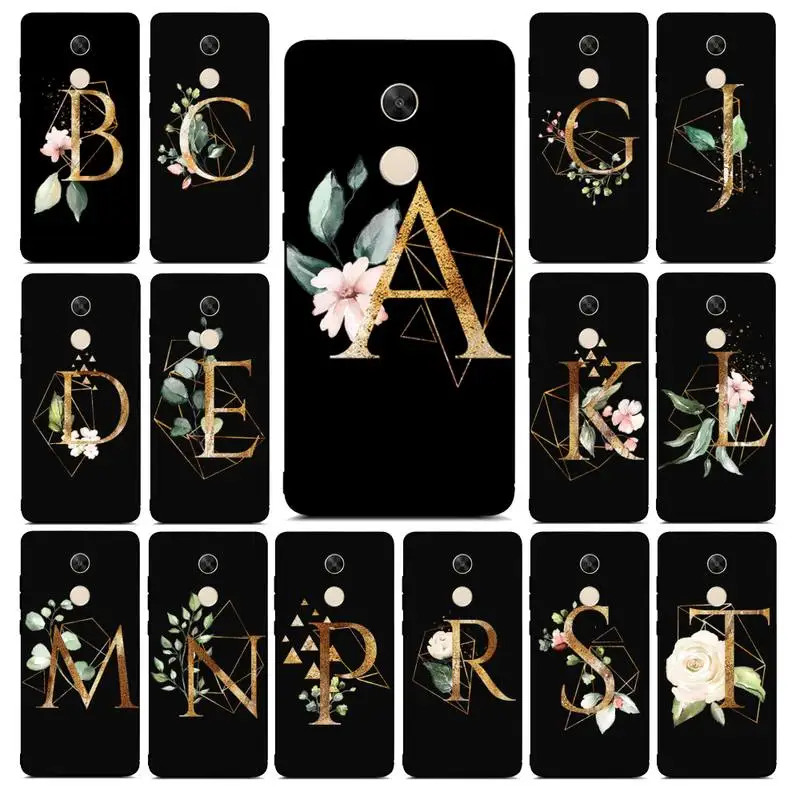

FHNBLJ Customized Initial Letter Flowers Phone Case for RedMi note 4 5 7 8 9 pro 8T 5A 4X case