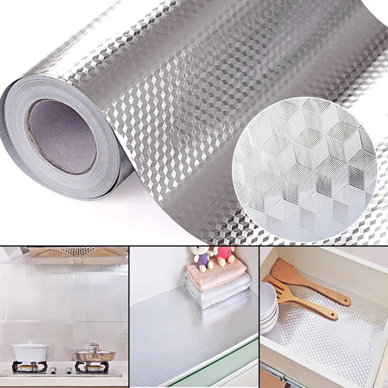 

40X100CM Kitchen Oil-proof Aluminum Foil Sticker Wall Desk Floor Waterproof DIY Home Furniture Decorate Foil Style Wallpaper