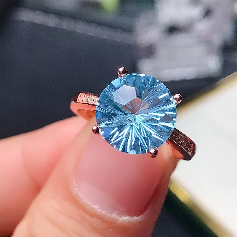 

Natural Topaz Ring, S925 Sterling Silver Natural London Blue Topaz Lady Gem Ring, Simple Style Ring
