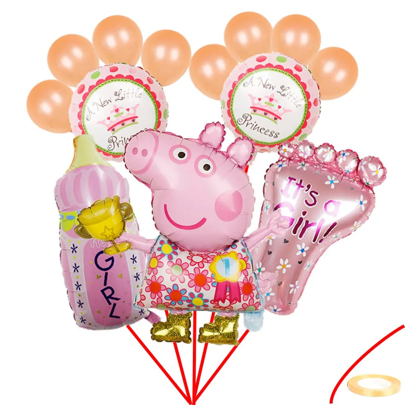 1set-14pcs 1 комплект со Свинкой Пеппой; Фольга шарики, День подарков будущей матери для маленьких мальчиков и девочек globos воздушный шар для детей Дети 1st День рождения украшения для детей - Цвет: 1set-14pcs