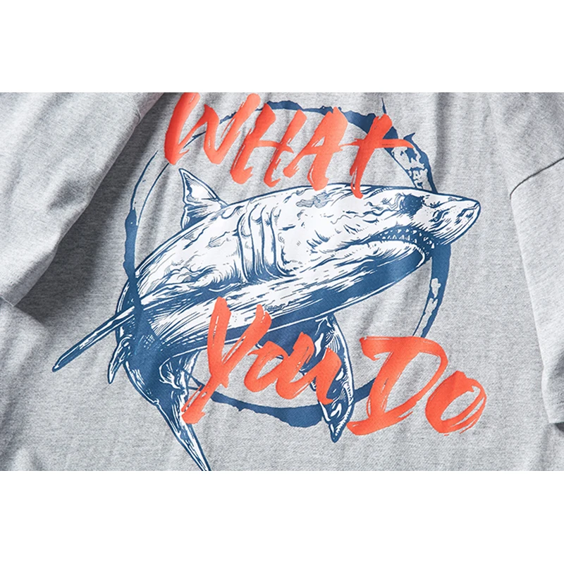 

RHYMONSTER Shark Infested Printed Baggy Short Sleeve T Shirts Casual Hip Hop T-Shirts 2021 Mens Fashion Loose Streetwear Tees