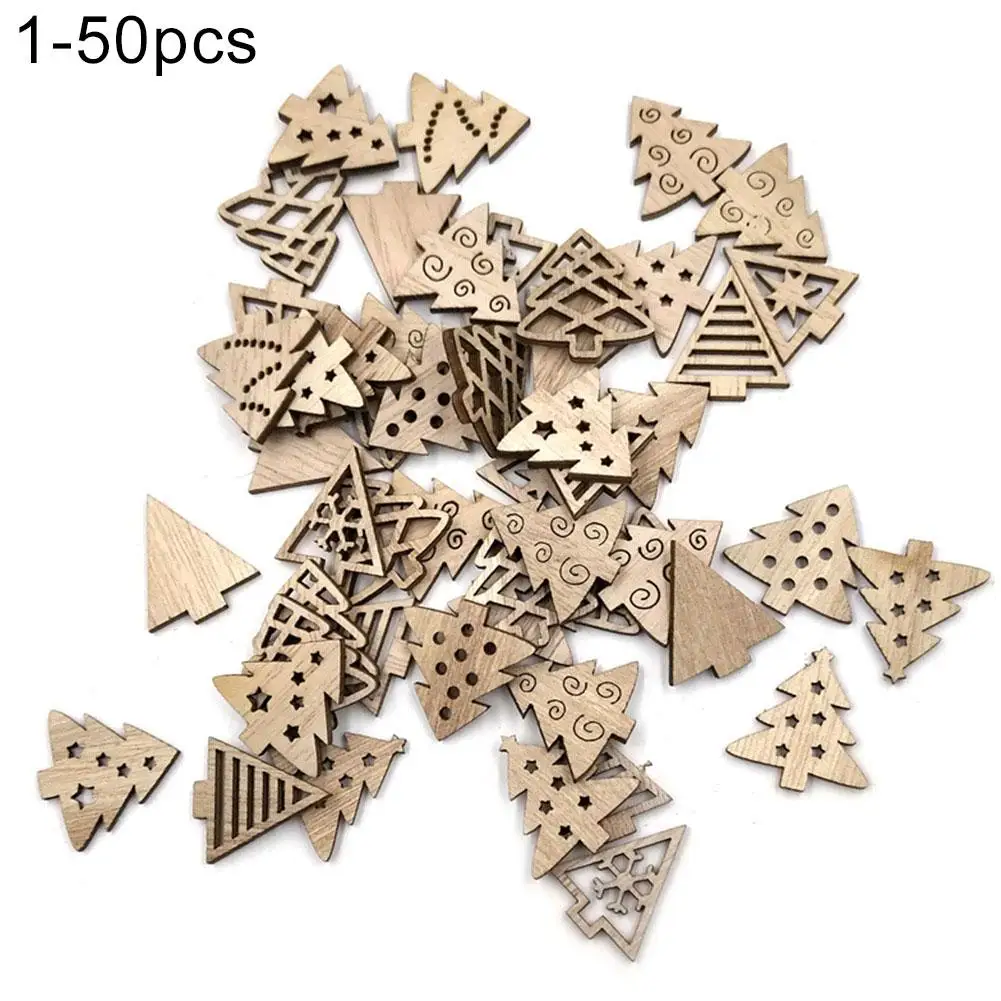 

50Pcs Wood Bird Flower Christmas Tree Elk Candy Cane Ornament Holiday Xmas Decor