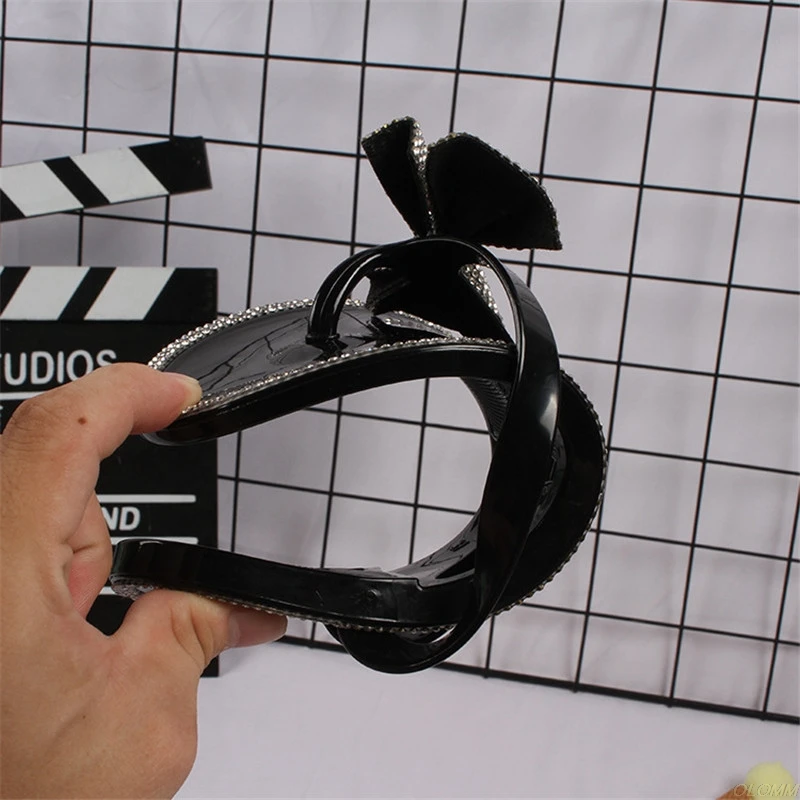 

Summer Women's Shoes Bling Slides Rhinestone Flip-flops Black Slippers Fashion Beach Flip-flops