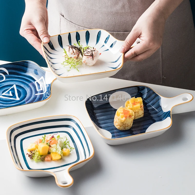 

Nordic Baking Dish Ceramic with Handle Cute Plate Creative Personality Net Red Tableware Set Combination Dish Home