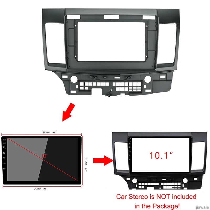 10.1 Car Radio Fascia for Mitsubishi Lancer X Galant Fortis 2007+/Proton Inspira 2010+ Stereo Installation Replacement Faceplate |