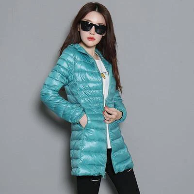 aqua 7XL, зимняя женская парка на белом утином пуху, яркие цвета, мягкие куртки, Женская длинная куртка на утином пуху, верхняя одежда, ультралегкие пальто с капюшоном, U542 - Цвет: aqua