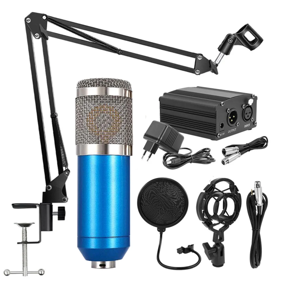 

BM800 Professional Microphone Kit Mobile Phone Broadcasting Recording Condenser Microphone Set with 48V Power Supply Appliance