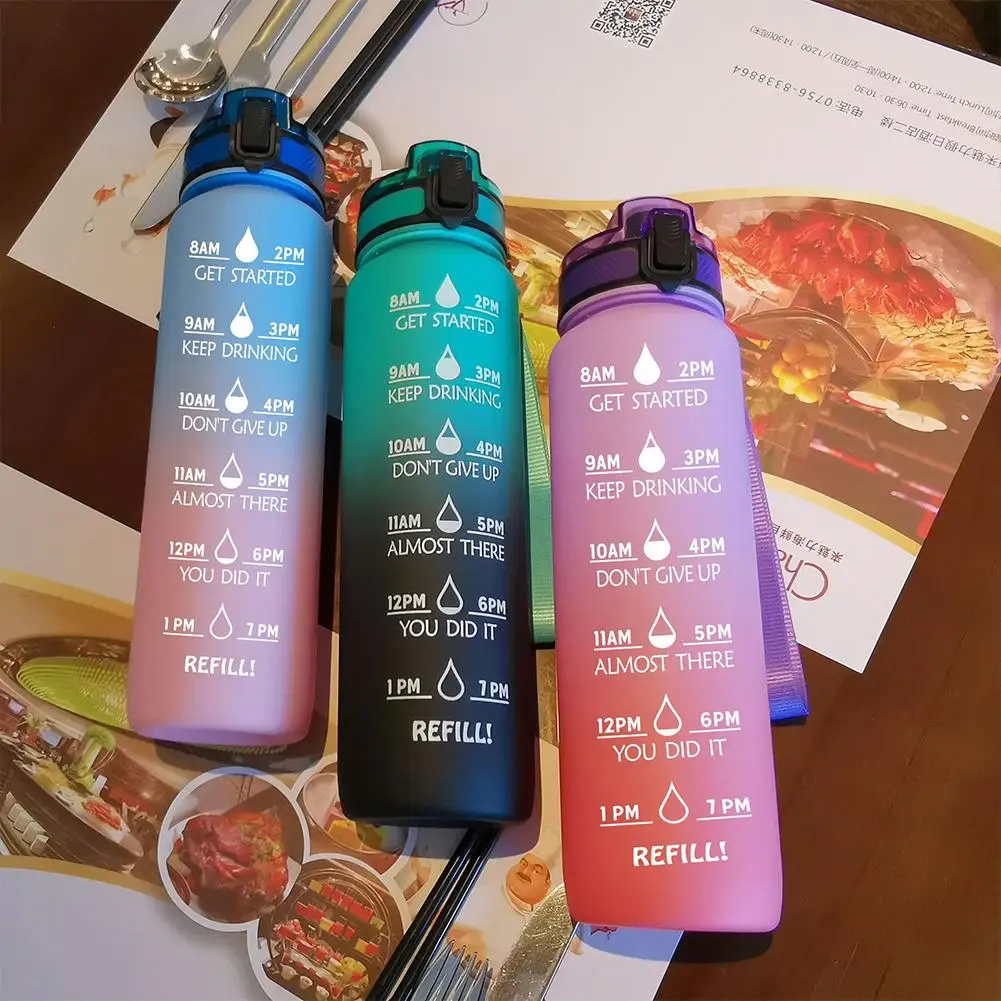 

32OZ 1000ML Space Cup Time Marker Leakproof BPA Free Portable Climbing Camping Sports Bottle