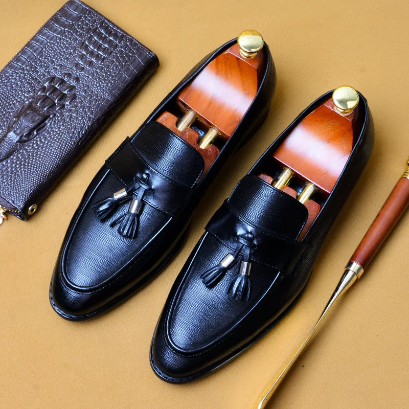 

QYFCIOUFU Men Business Tassel Shoes Luxury Italian Style Formal Shoes Men Genuine Leather Dress Office Wedding Shoes US 11.5