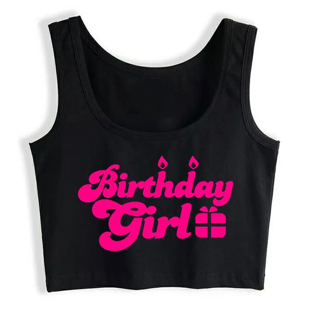 

Crop Top Sport Birthday Girl New With Present Kawaii White Print Tops Women