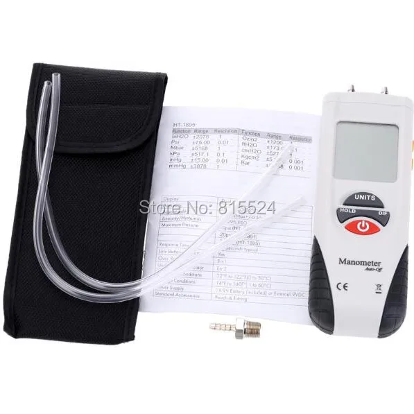 HT-1891 Digital Manometer Air Pressure Meter Differential Gauge Kit 55H2O to +55H2O Data Hold Medidor Presion | Инструменты