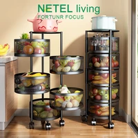 netel kitchen storage rack rotating basket drawer type round shape rotatable trolley rolling cart floor vegetables fruit rack