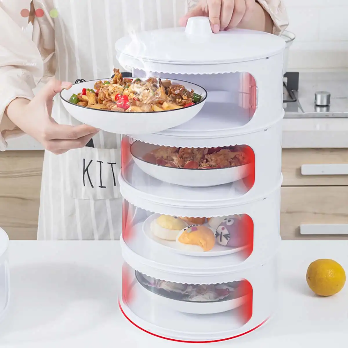 

Transparent Stackable Food Insulation Cover Dust Proof Portable for Home Kitchen Kitchen Storage & Organization Save Space