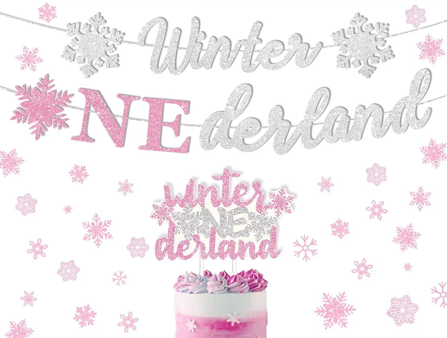 Onederland-pancarta de copo de nieve para niña, decoración para tarta de fiesta de cumpleaños, suministros para Celebración de bebé, primer cumpleaños, Invierno