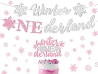 Winter Onederland Snowflake Banner Cake Topper Birthday Party Decorations  for Girls 1st Birthday Party Baby Shower Supplies
