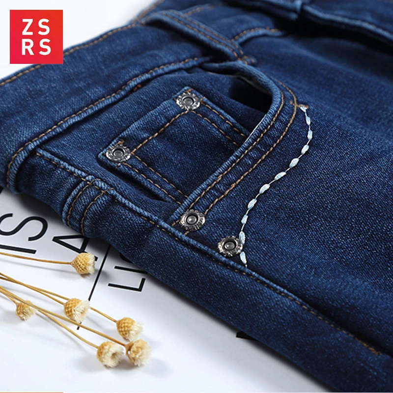 

Zsrs High Waist Jeans Woman Straight Blue Demin Velvet Pants Boyfriend Jeans For Women Mom Jeans Casual Keep Warm 2020 Winter