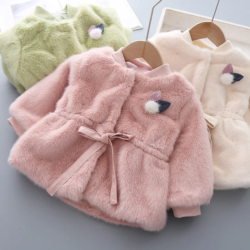 2019 New Winter girls Casual Outwear Children Faux Fur Coat Baby Girls Jacket Long Overcoat For Girl 1-6Y | Детская одежда и обувь