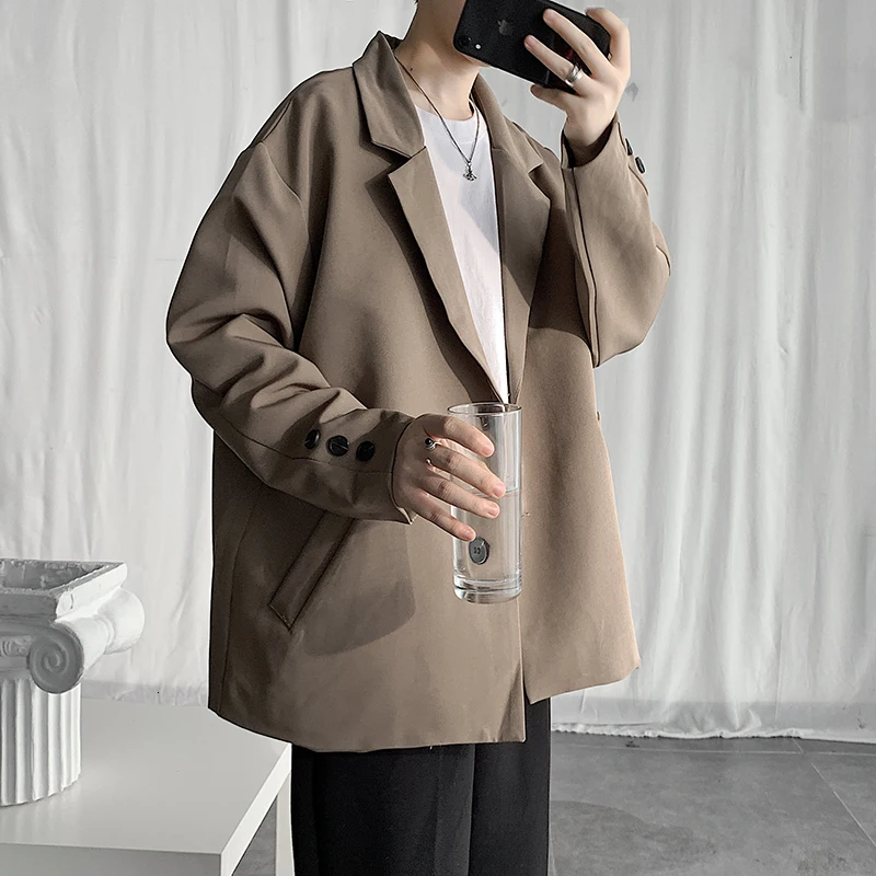 

2019 Men's Pure Color Loose Suit Jackets Blazers Male Single Western Clothes Outerwear High Quality Fabrics Coats Plus Size M-XL