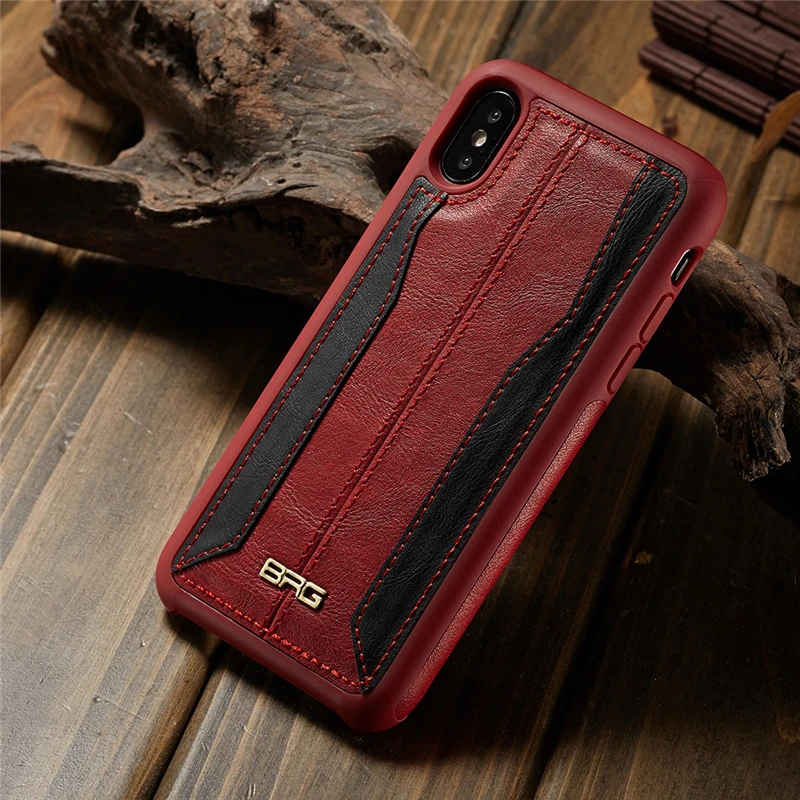 Luxury BRG Stripes Pu Leather Case Matte Cover For iPhone X Xs Max 5 5s se 6s 6 7 8 Plus Coque Ultra Thin |