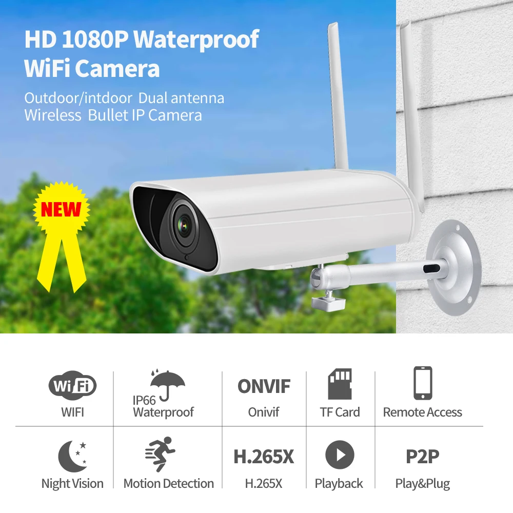 Камера видеонаблюдения HD 1080P H.265X водонепроницаемая беспроводная Wi-Fi с функцией