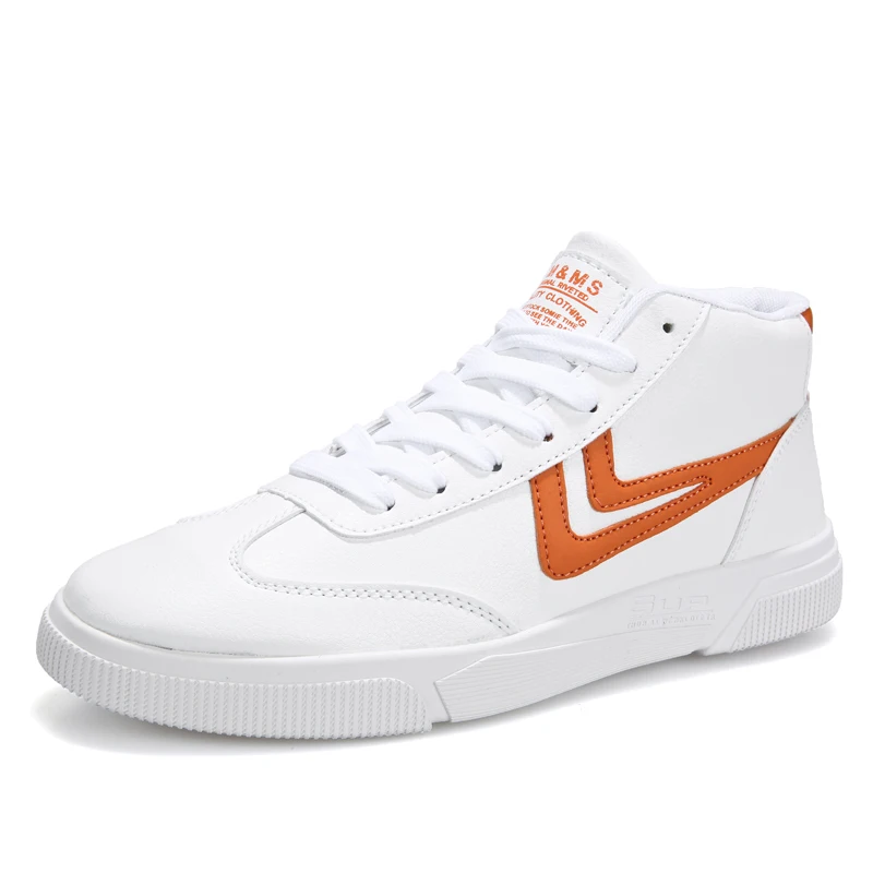 Кроссовки мужские из ПУ кожи дышащие высокие кеды спортивная обувь на плоской