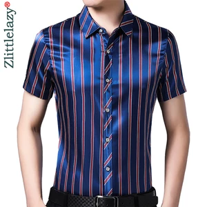 Новинка 2022, мужская рубашка с коротким рукавом, летняя Уличная Повседневная рубашка в полоску, приталенная повседневная одежда, модная 4145
