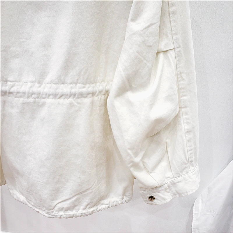 

Fashion Sequin Zipper Denim Jacket Coat Female Blue White Long Sleeve Outerwear Casual Loose Long Jeans Jacket Women Streetwear