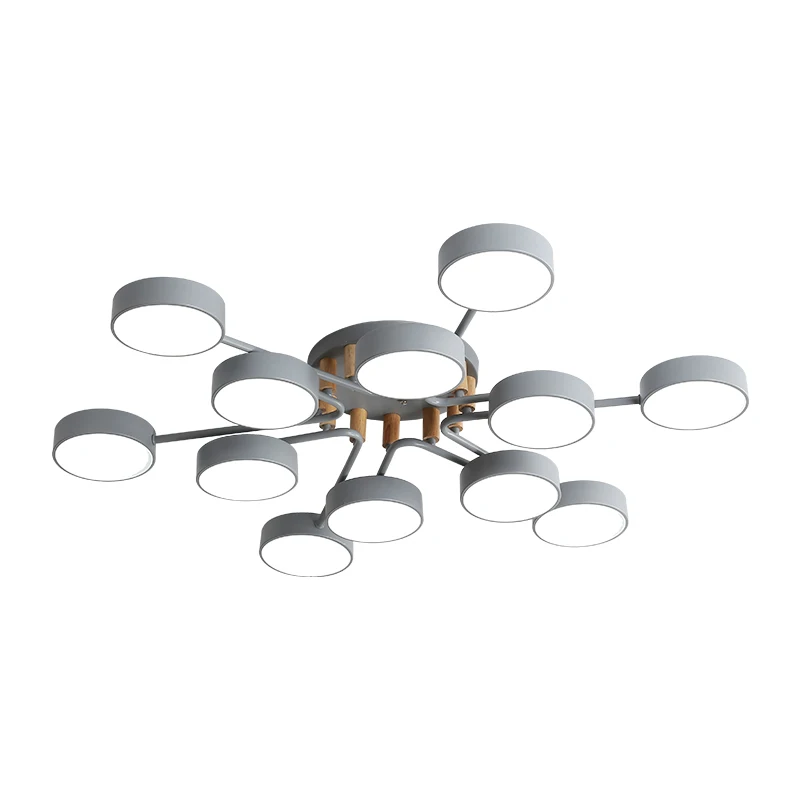 

New Arrival Art DECO LED Chandelier With Round Gray Metal Lampshades For Living Room Nordic Ceiling Mounted Bedroom Lustre
