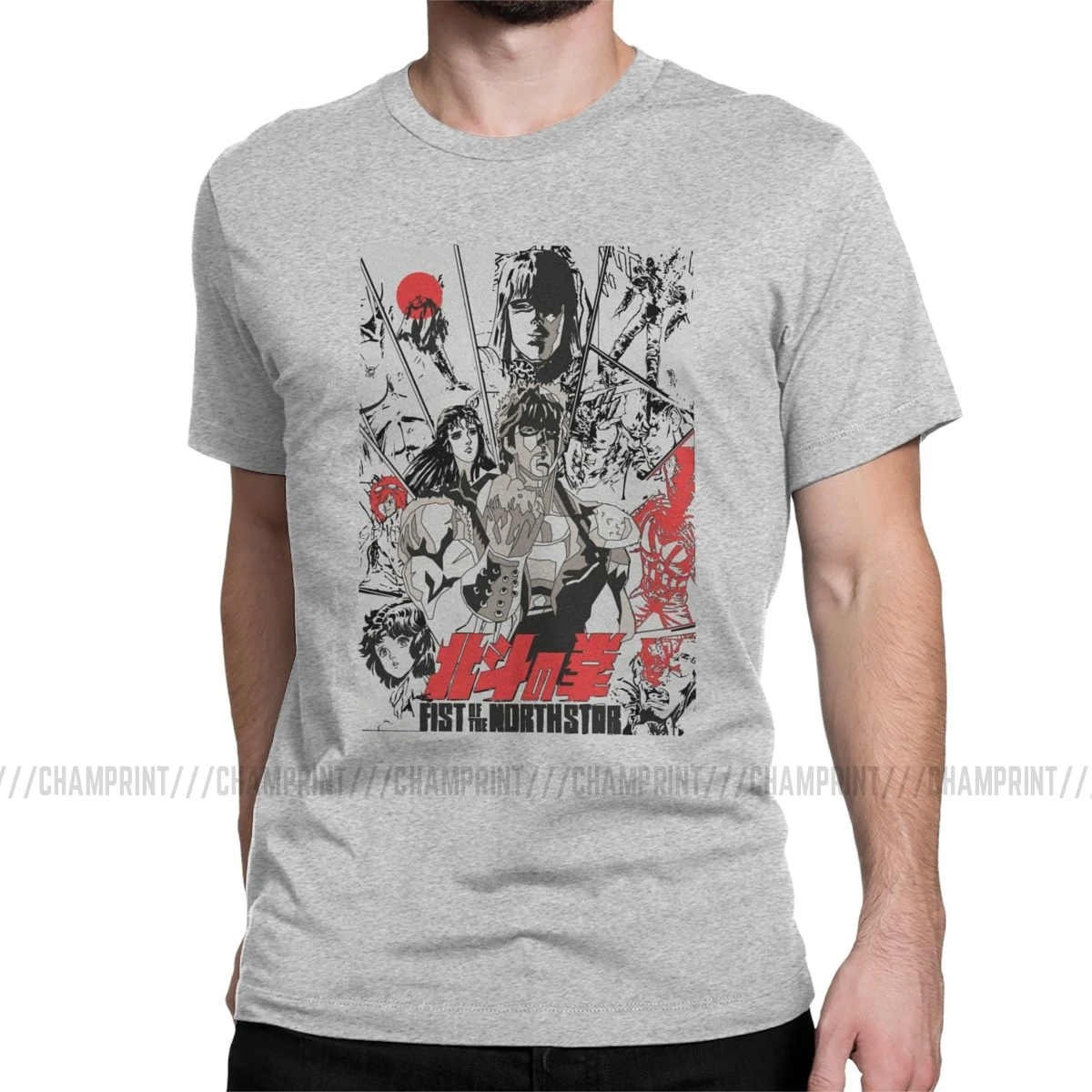 Fist Of The North Star, мужские футболки, Kenshiro Hokuto No Ken, Забавные футболки с круглым вырезом, футболки, чистый хлопок, подарок на день рождения, одежда - Цвет: Серый