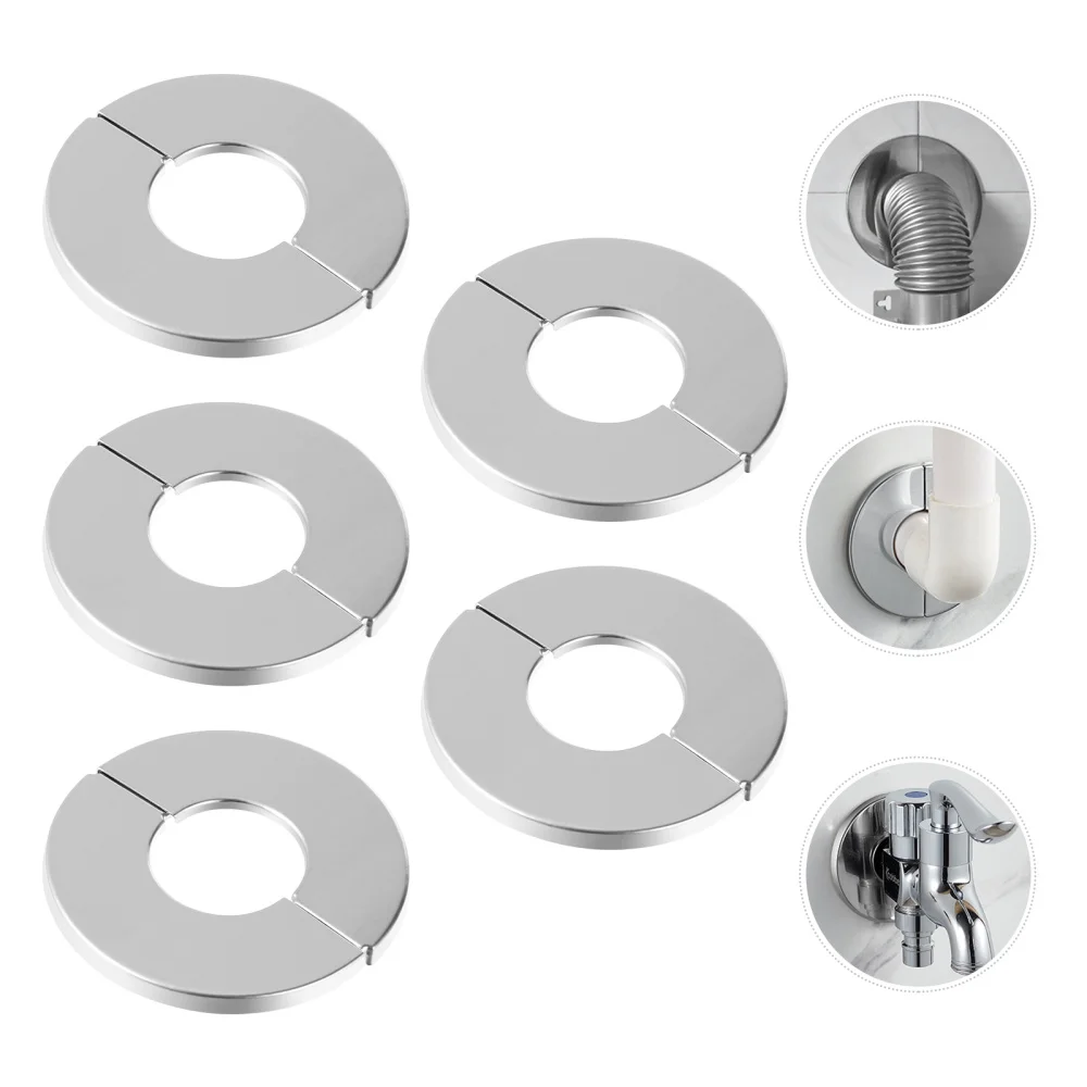 

5pcs Stainless Steel Pipe Covers Pipeline Hole Covers Water Pipe Cover Decors