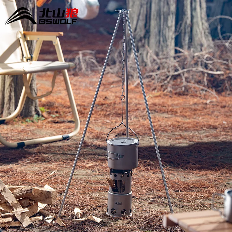 

Bswolf Stainless Steel Tripod Outdoor Picnic Barbecue Foldable Outdoor Camping Hanging Pot Portable Picnic Camping Cookware