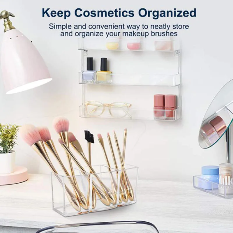 Акриловая коробка для хранения органайзер макияжа держатель кистей 3 слота