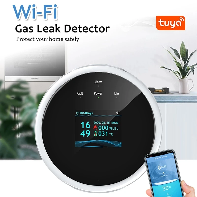 Smart Tuya Wifi Natural Gas Alarm Sensor With Temperature Function Combustible Gas Leak Detector LCD Display Smart Life App New