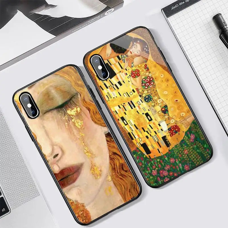 

Kiss by Gustav Klimt Design Phone Case Tempered glass For iphone 6 7 8 plus X XS XR 11 12 13 PRO MAX mini
