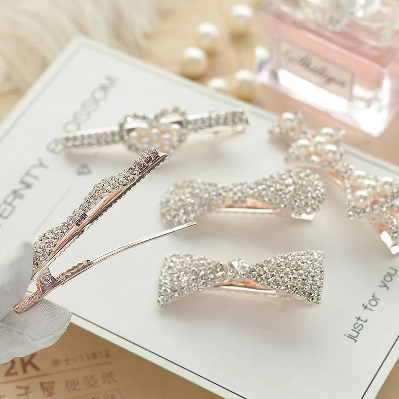 Заколки для волос с бантом и жемчугом женщин девочек заколки со стразами изящные