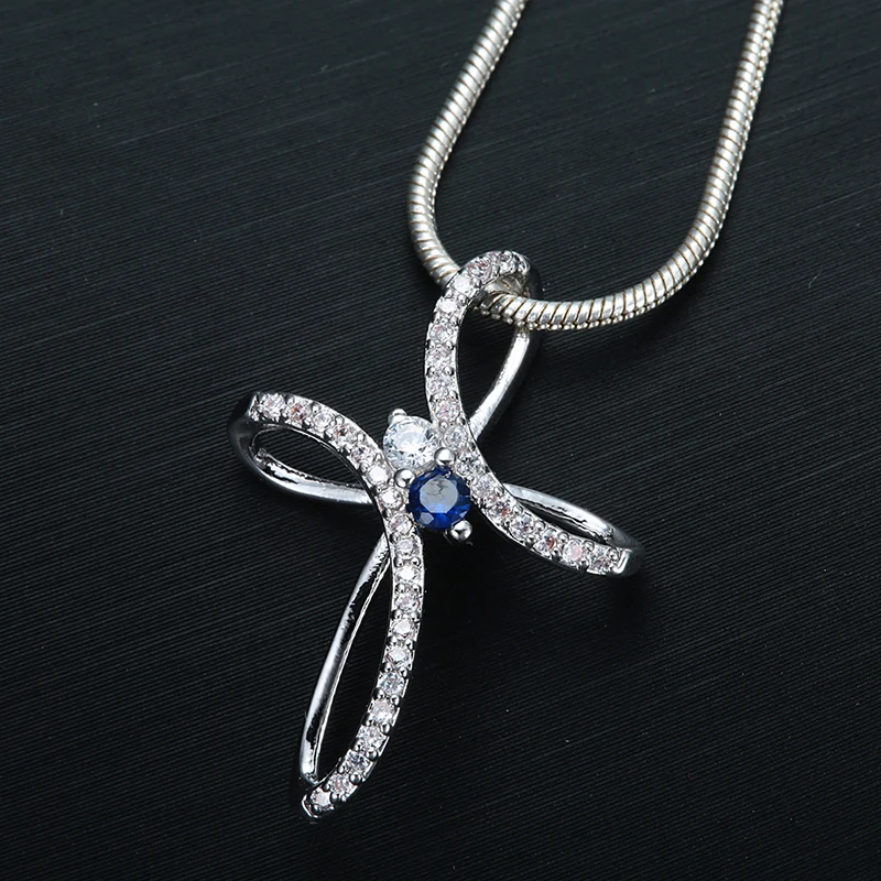 

Fashion Cross design pendant necklace with white black CZ Classic Jewelry silver plated wedding Gift For Women Necklace Party