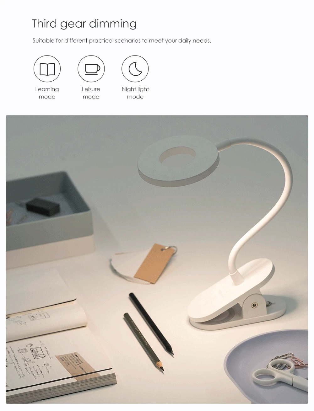 Xiaomi Yeelight светодиодный настольный светильник с зажимом, ночник, светильник, USB Перезаряжаемый, 360 градусов, Регулируемая лампа для чтения, для спальни