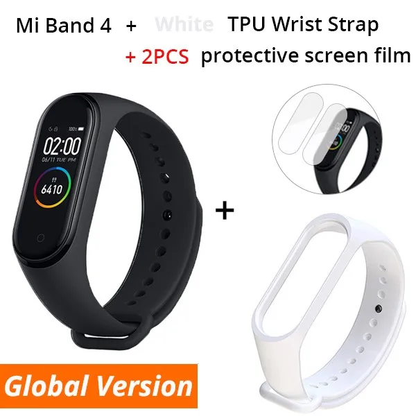 Add White Strap Xiaomi mi Band 4 SmartBand фитнес-браслет пульсометр цветной дисплей спортивный водонепроницаемый mi Band 3 обновление - Цвет: Add White Strap