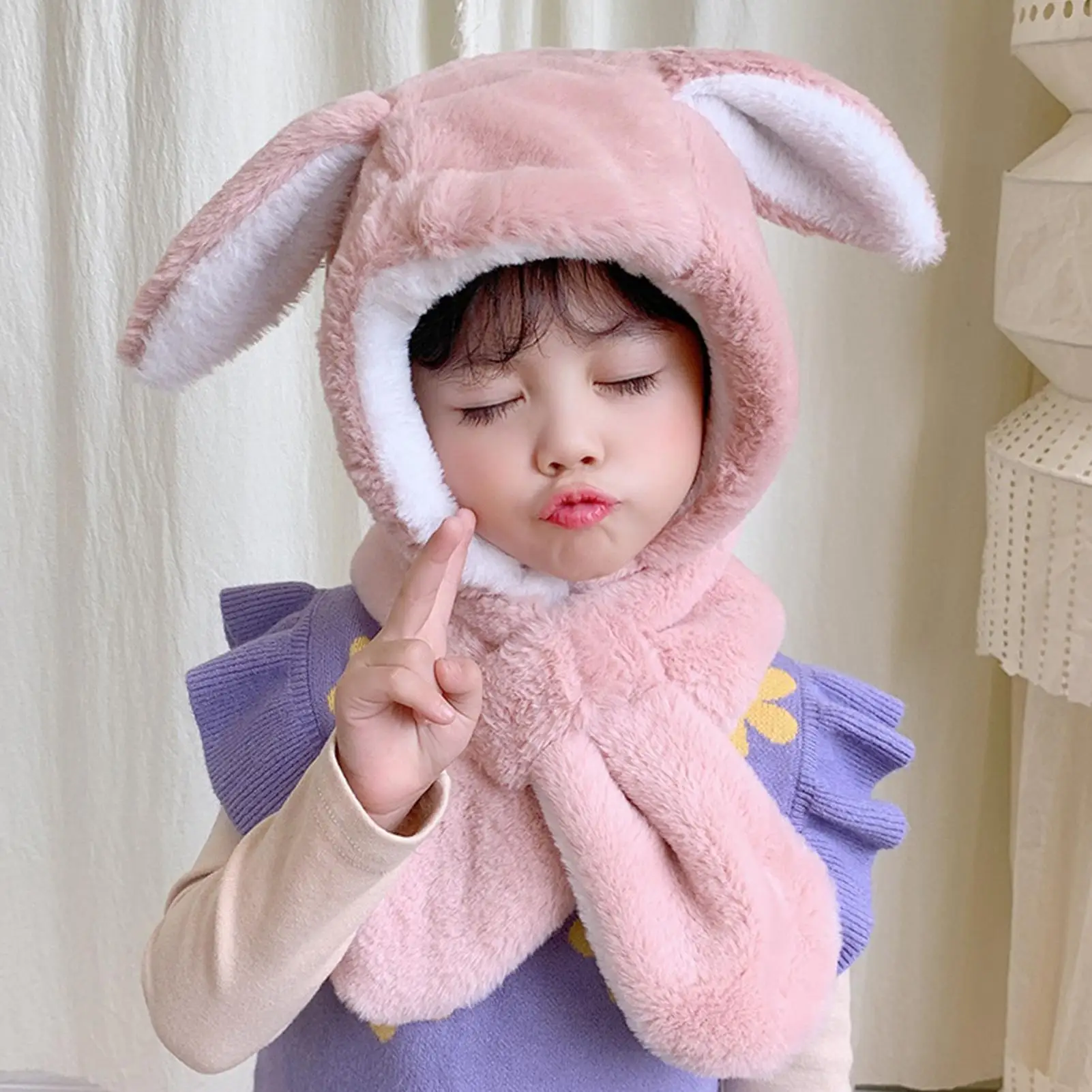 

Baby Boys Girls Autumn Winter Cute Rabbit Ear Plush Warm Hat Cap Neck Wrap Scarf