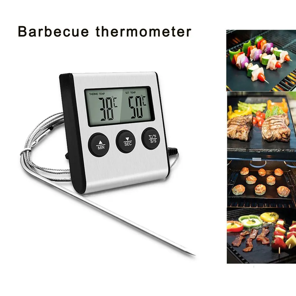 

Цифровой термометр для барбекю с ЖК-дисплеем, водонепроницаемый Кухонный Термометр для барбекю, гриля, часы, таймер с зондом, бытовые инстру...