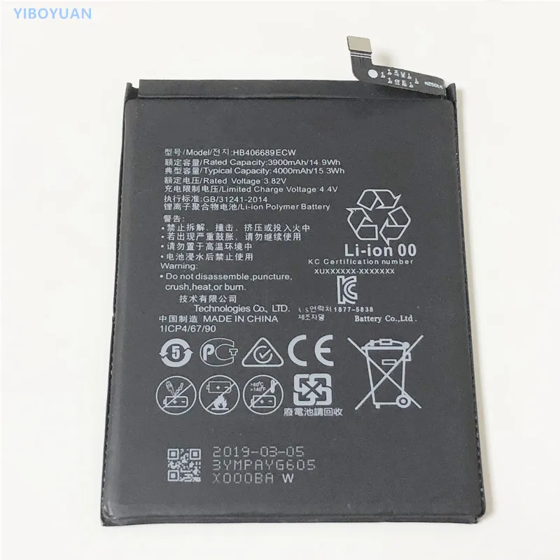 3,82 V 4000 мА/ч, HB406689ECW для huawei Y9 6," /JKM-LX1/JKM-LX2/JKM-LX3/JKM-TL00, JKM-AL00, JKM-AL00a, JKM-AL00b Батарея