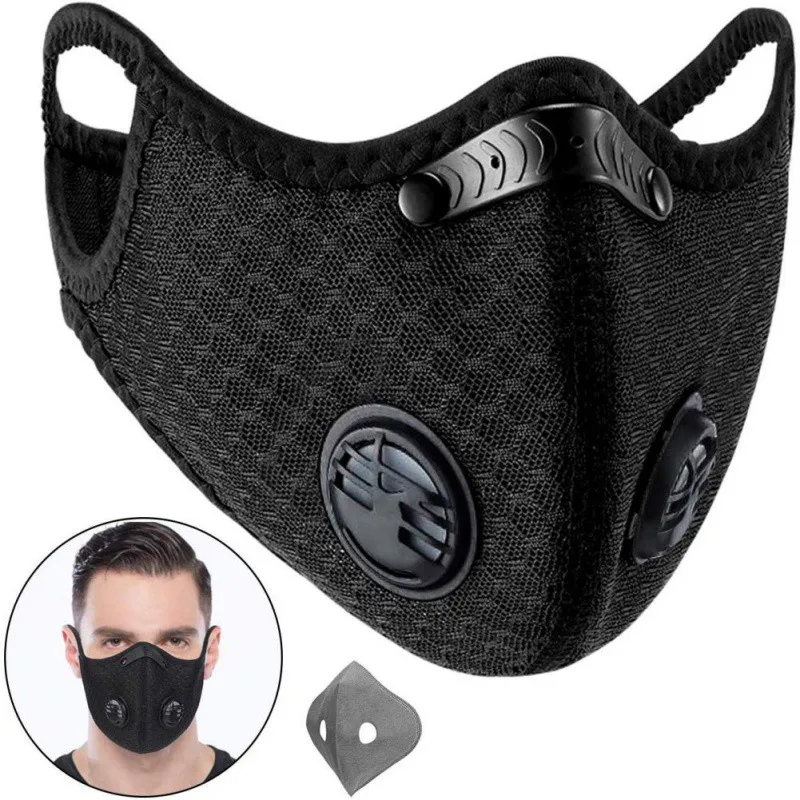 Sport Dust Masks 5 ply PM2.5 Activated Carbon Filter Double Breathing Valve Mesh Face for Cycling Shredded | Спорт и развлечения