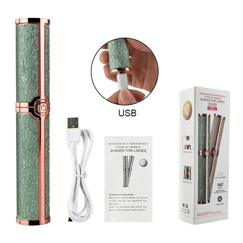 

USB charging cable eyebrow trimmer facial depilator discreet and painless epilator lipstick epilator